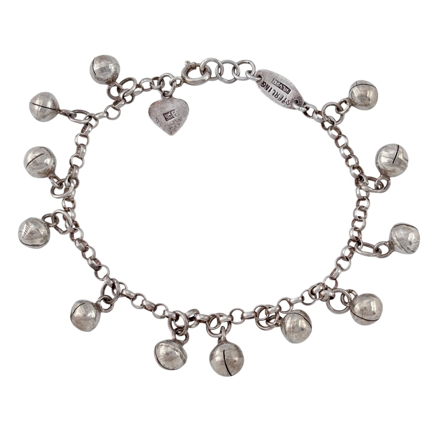 Vintage Sterling Silver 925 Bell Charm Bracelet 7"