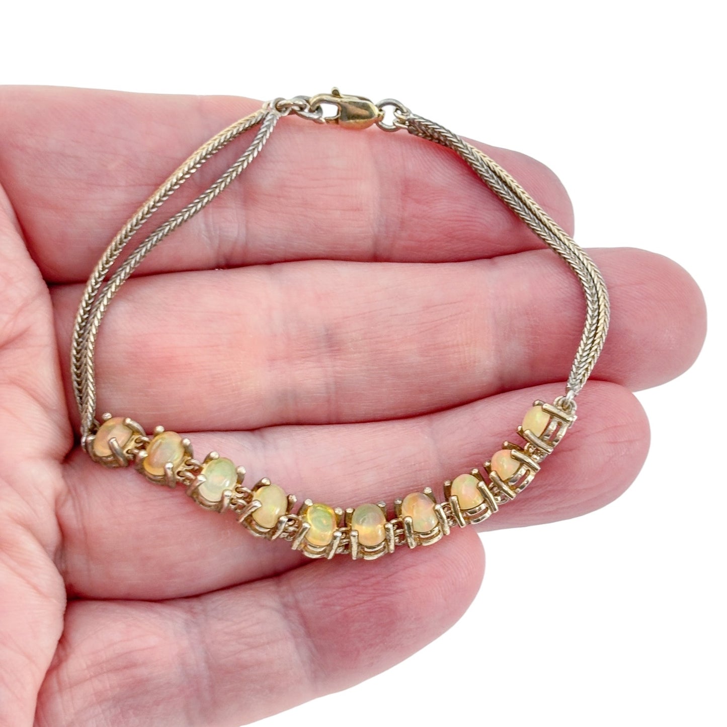 Vintage Sterling Silver 925 Opal Cabochon Bracelet 7.25"
