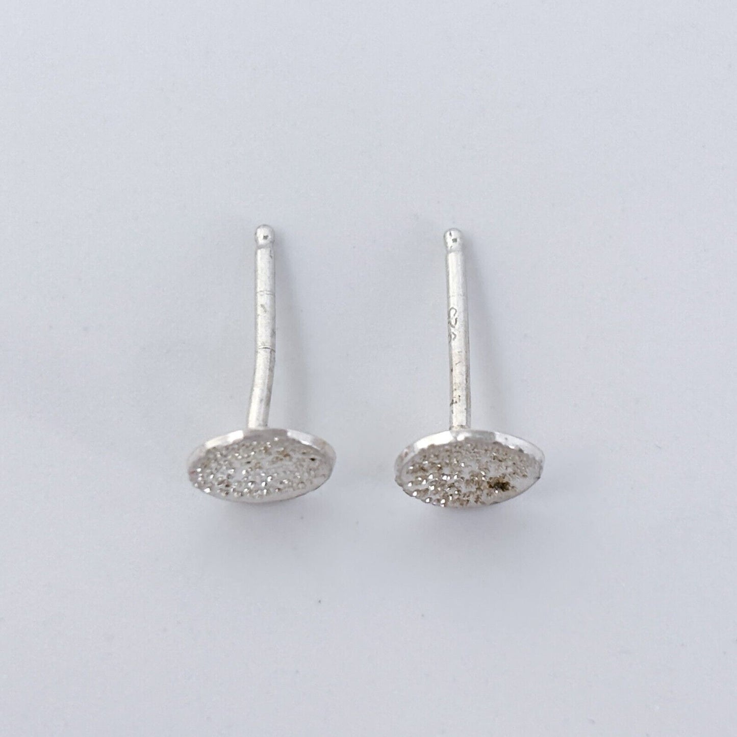 Vintage Sterling Silver 925 Textured Concave Round Stud Earrings