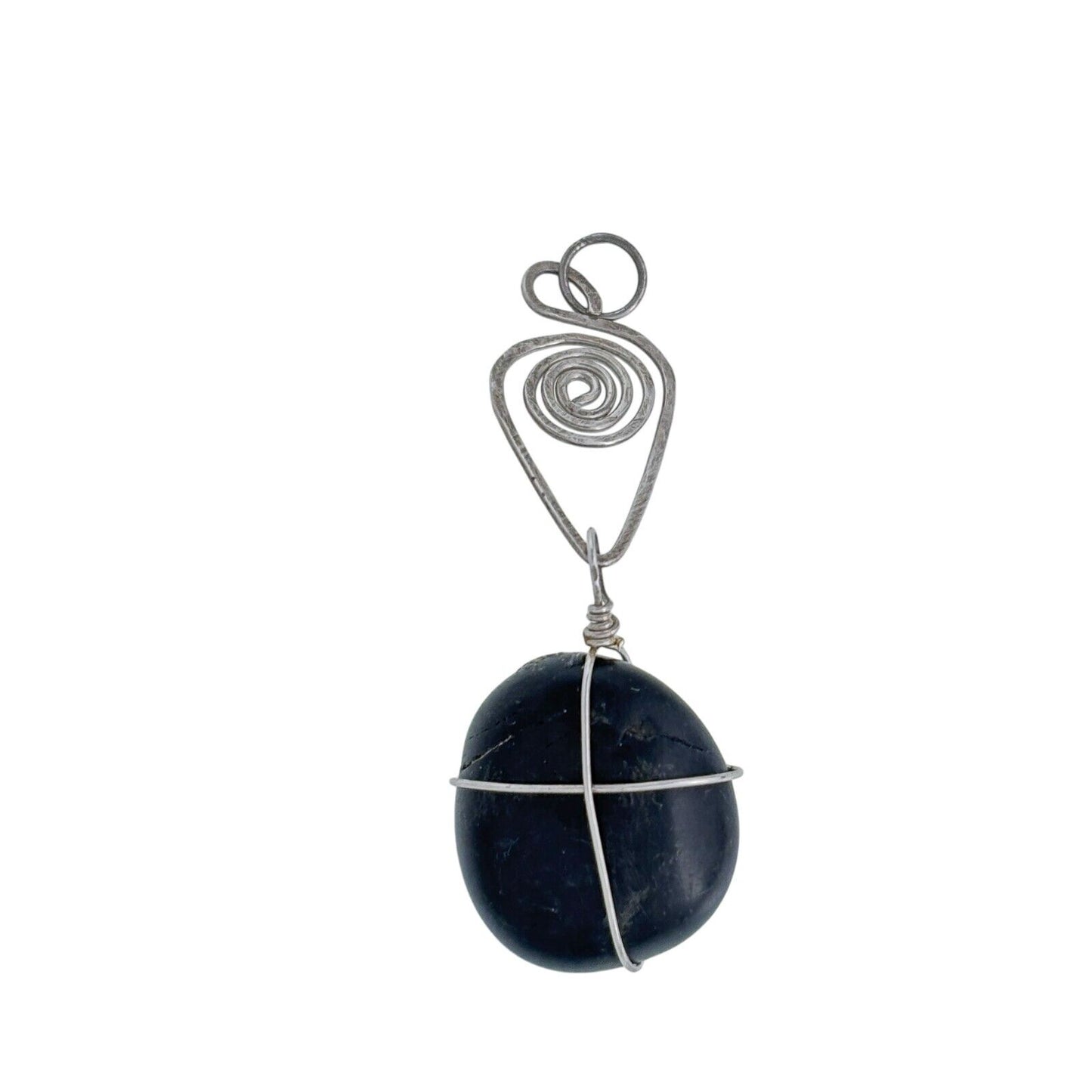Silver-Tone Wire Wrapped Onyx Healing Stone Pendant