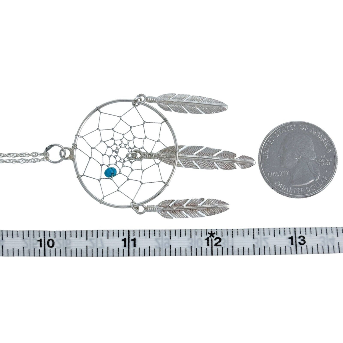 Vintage Silver-Tone Turquoise Bead Feather Charm Dreamcatcher Pendant ONLY