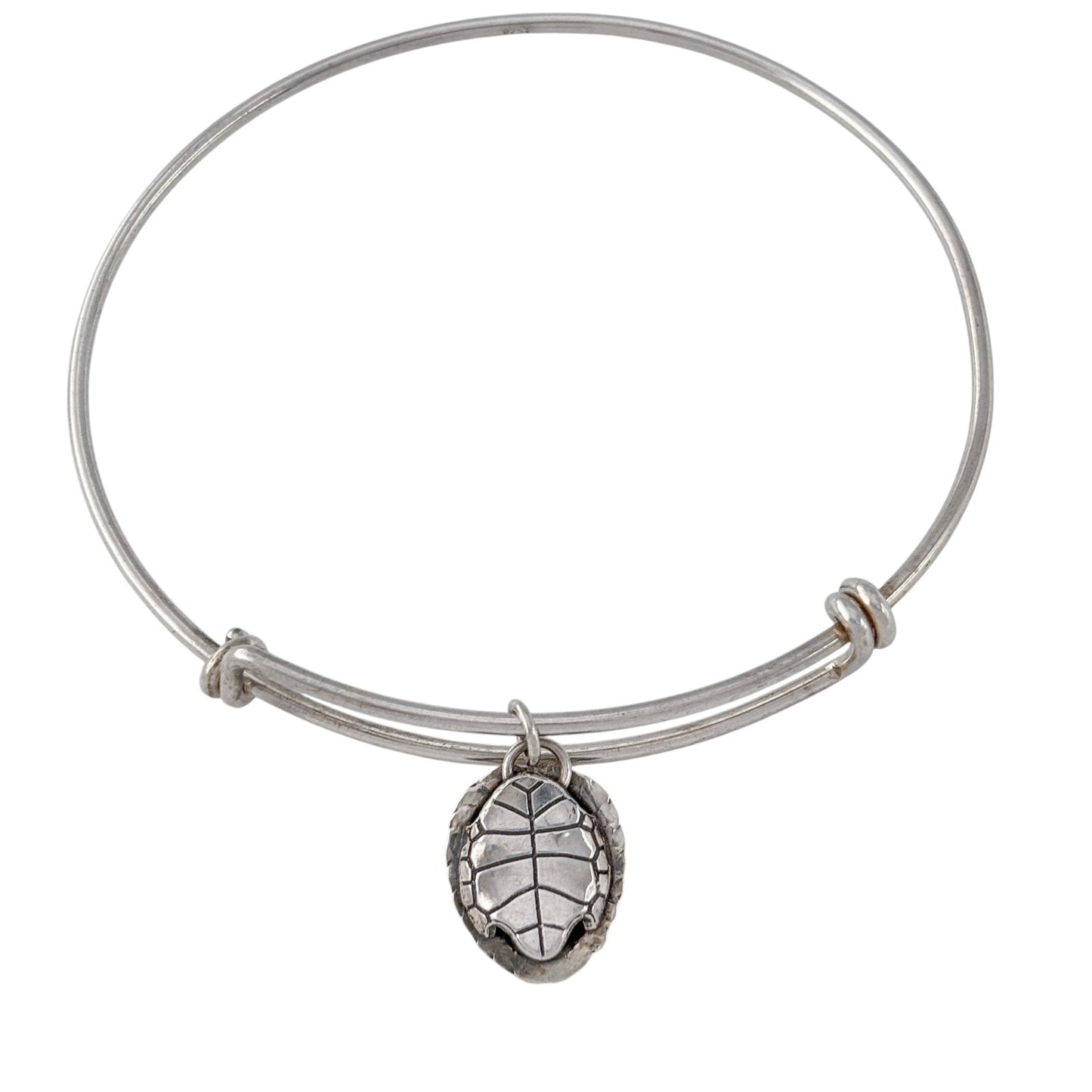 Vintage Sterling Silver 925 Adjustable Bangle with Turtle Charm 7.75"