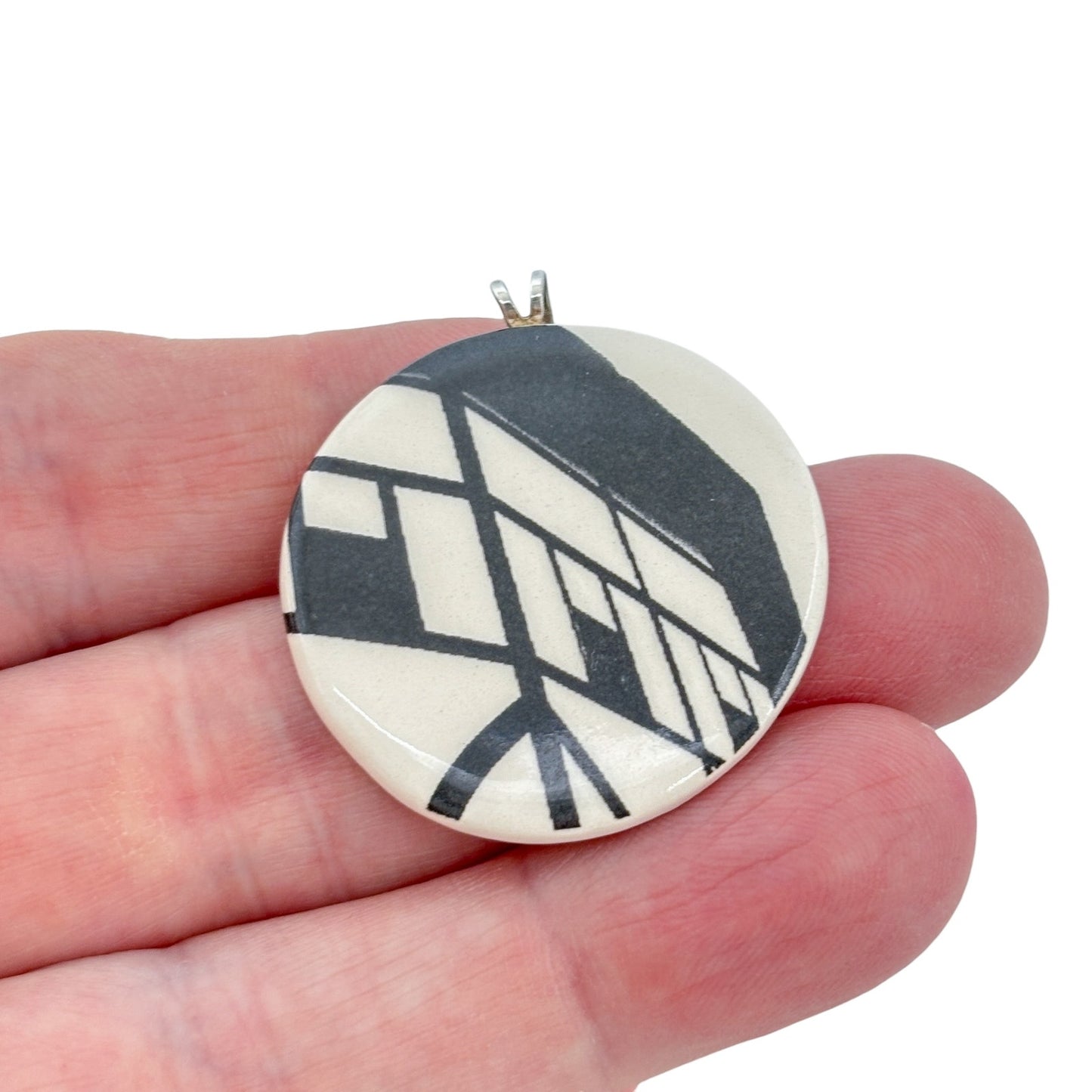 Vintage Sterling Silver 925 Allison Wiffen Abstract Ceramic Pendant