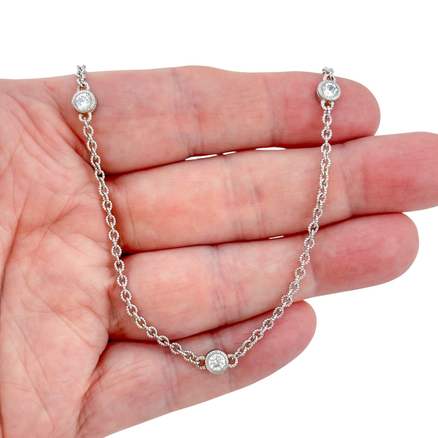 Vintage Judith Ripka Sterling Silver Cubic Zirconia Station Necklace 18", 20"