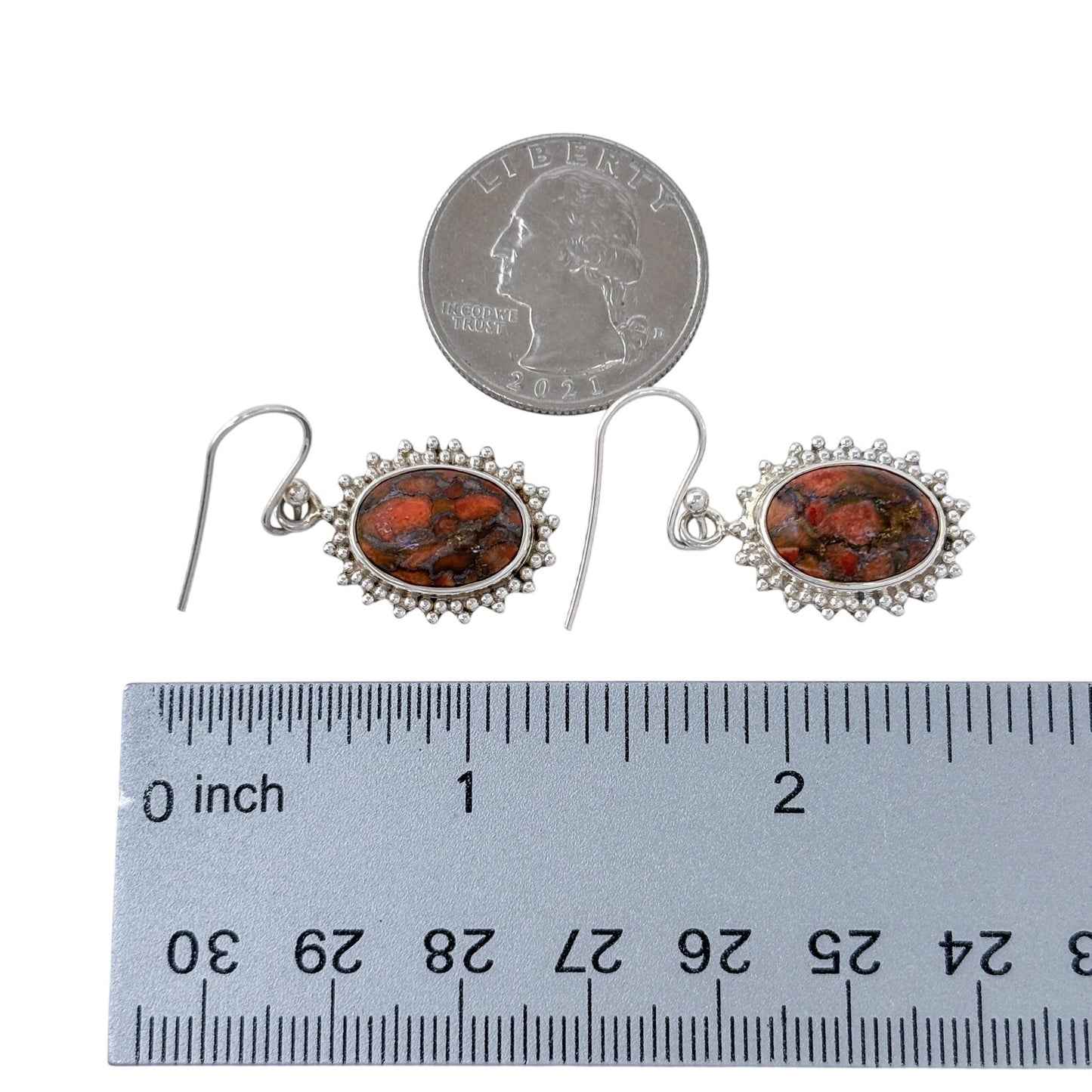 Vintage Sterling Silver 925 Red Jasper Drop Earrings