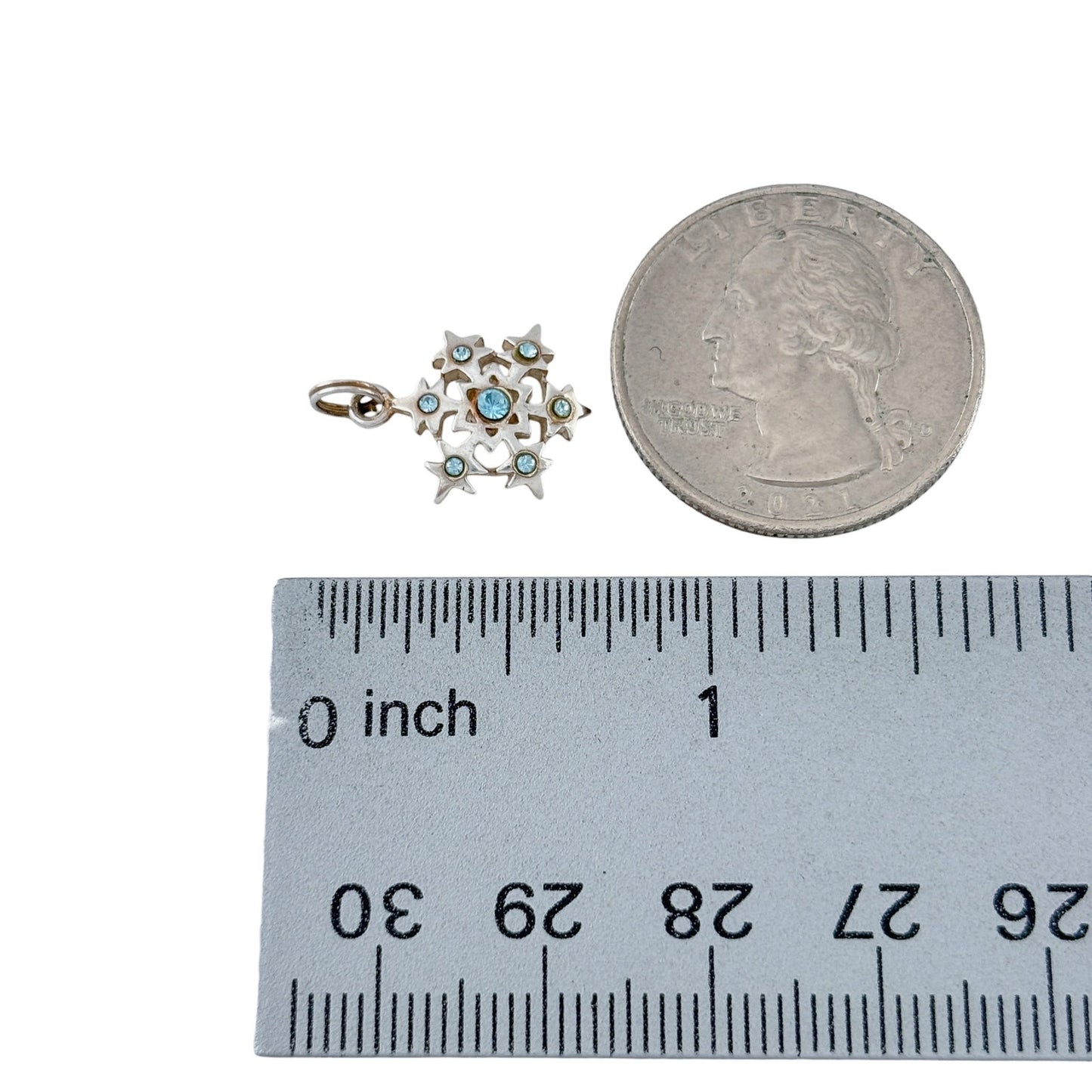 Vintage Sterling Silver 925 Blue Crystal Snowflake Pendant