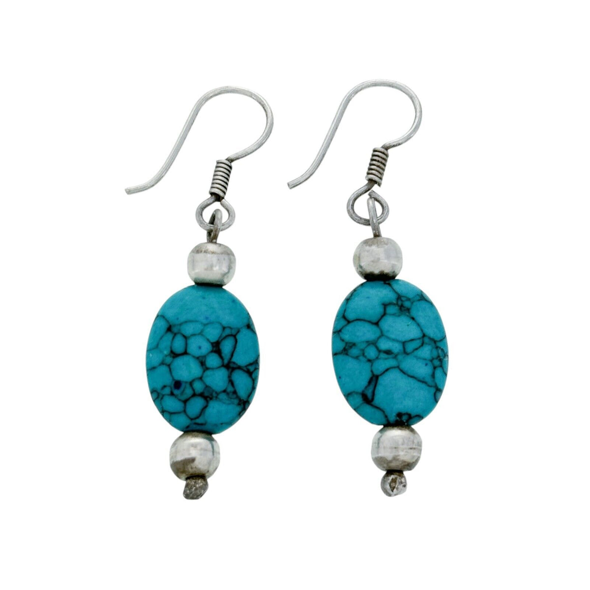Vintage Silver-Tone Synthetic Turquoise Dangle Earrings