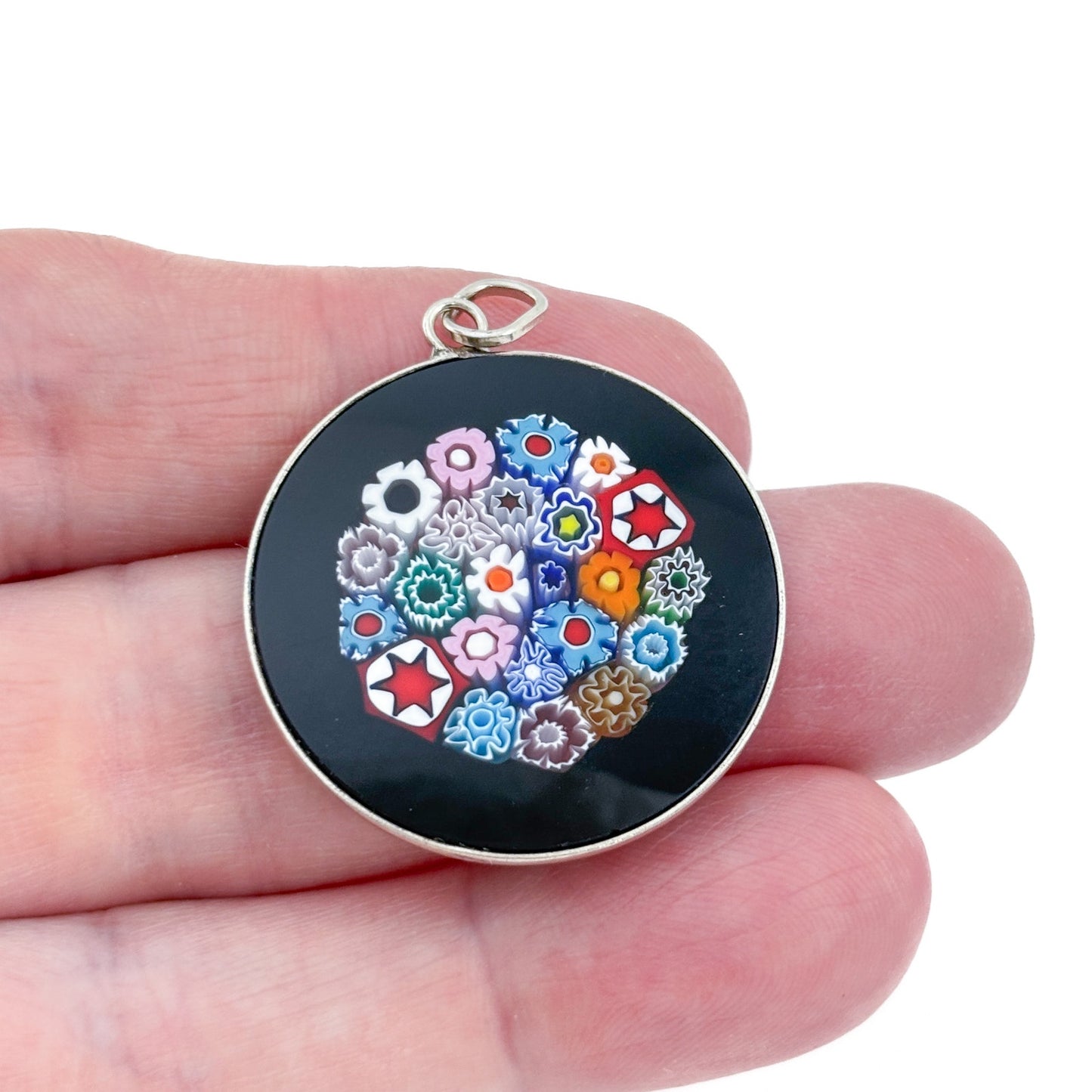 Vintage Sterling Silver 925 Millefiori Pendant