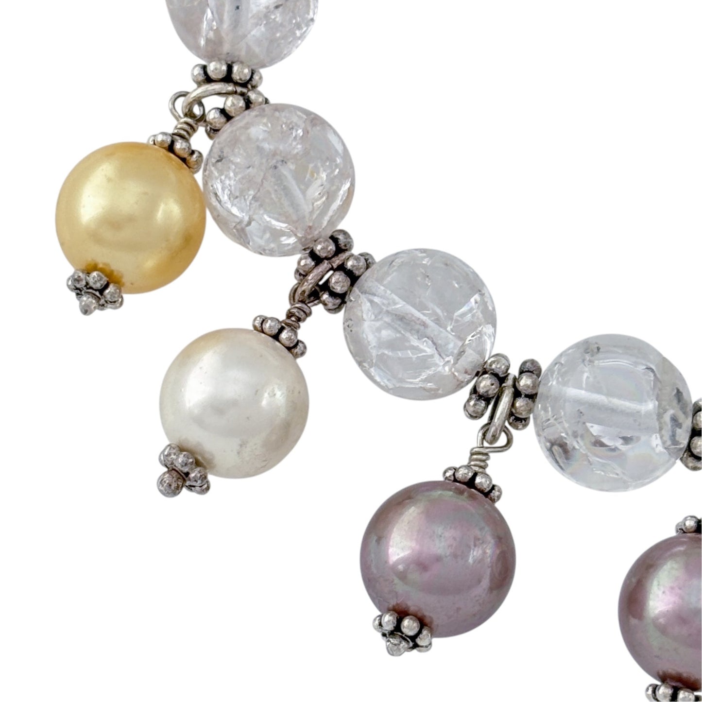 Vintage Sterling Silver 925 Quartz Imitation Pearl Bracelet 7.5"