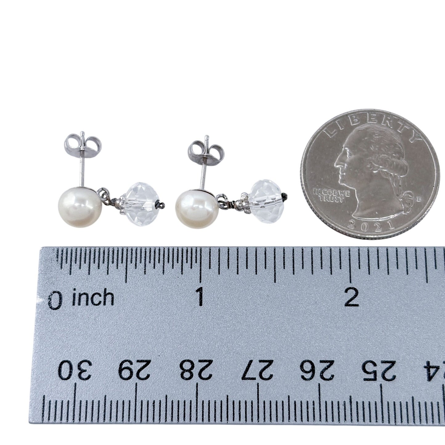 Vintage Sterling Silver 925 Pearl Crystal Drop Earrings
