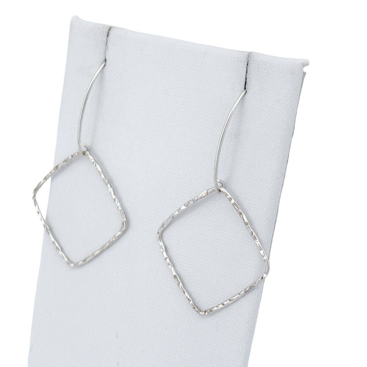 Vintage Sterling Silver 925 Textured Diamond-Shaped Dangle Earrings