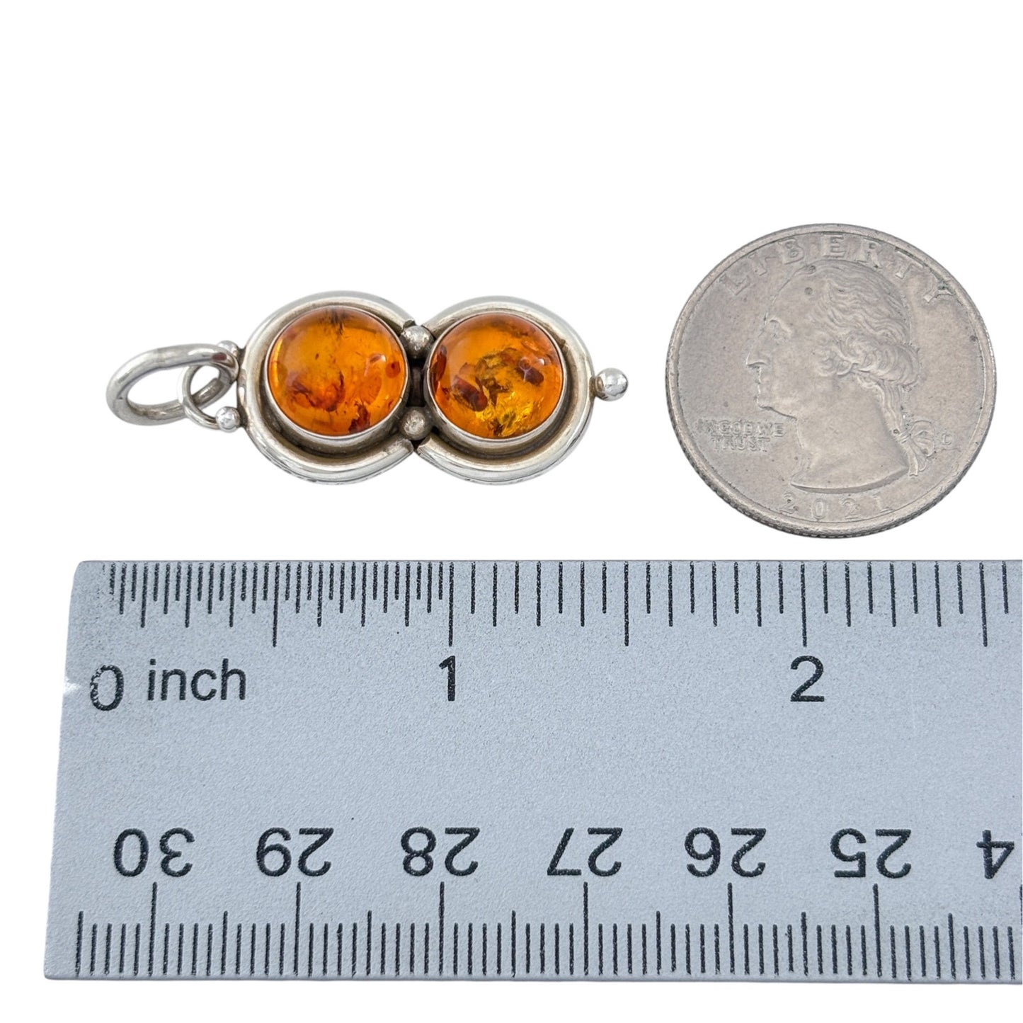 Vintage Sterling Silver 925 Double Amber Pendant
