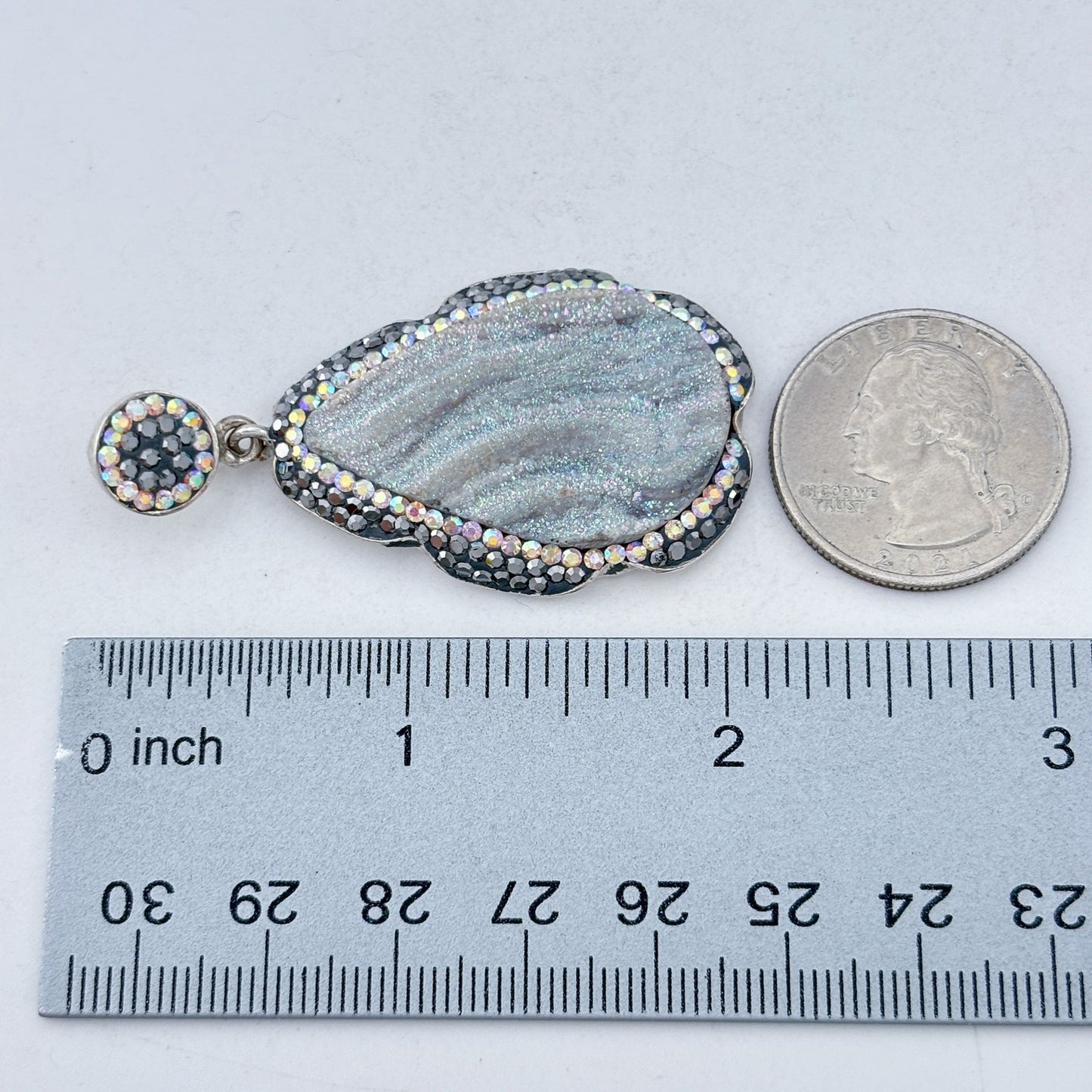 Vintage Sterling Silver 925 Druzy Quartz Crystal Pendant
