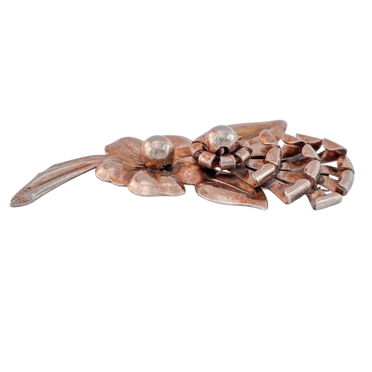 Vintage Rose Gold Vermeil Sterling Silver Double Flower Brooch