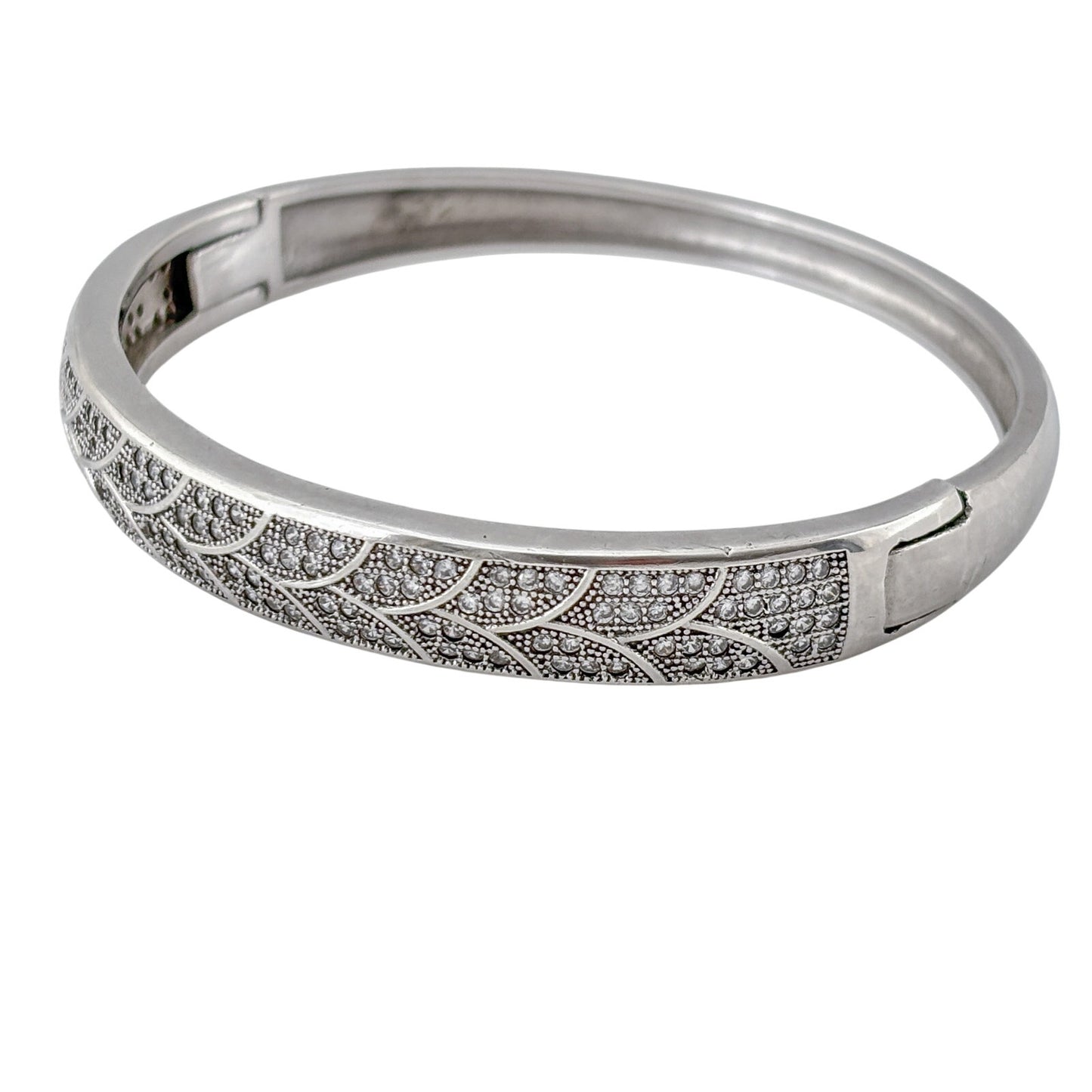Vintage Sterling Silver 925 Diamond 1.19ctw Bangle Bracelet 6.5"