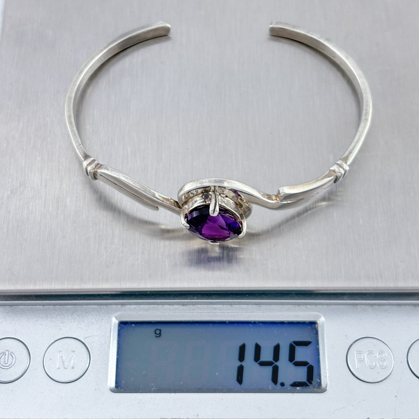Vintage Sterling Silver 925 Amethyst Cuff Bracelet 6.75"