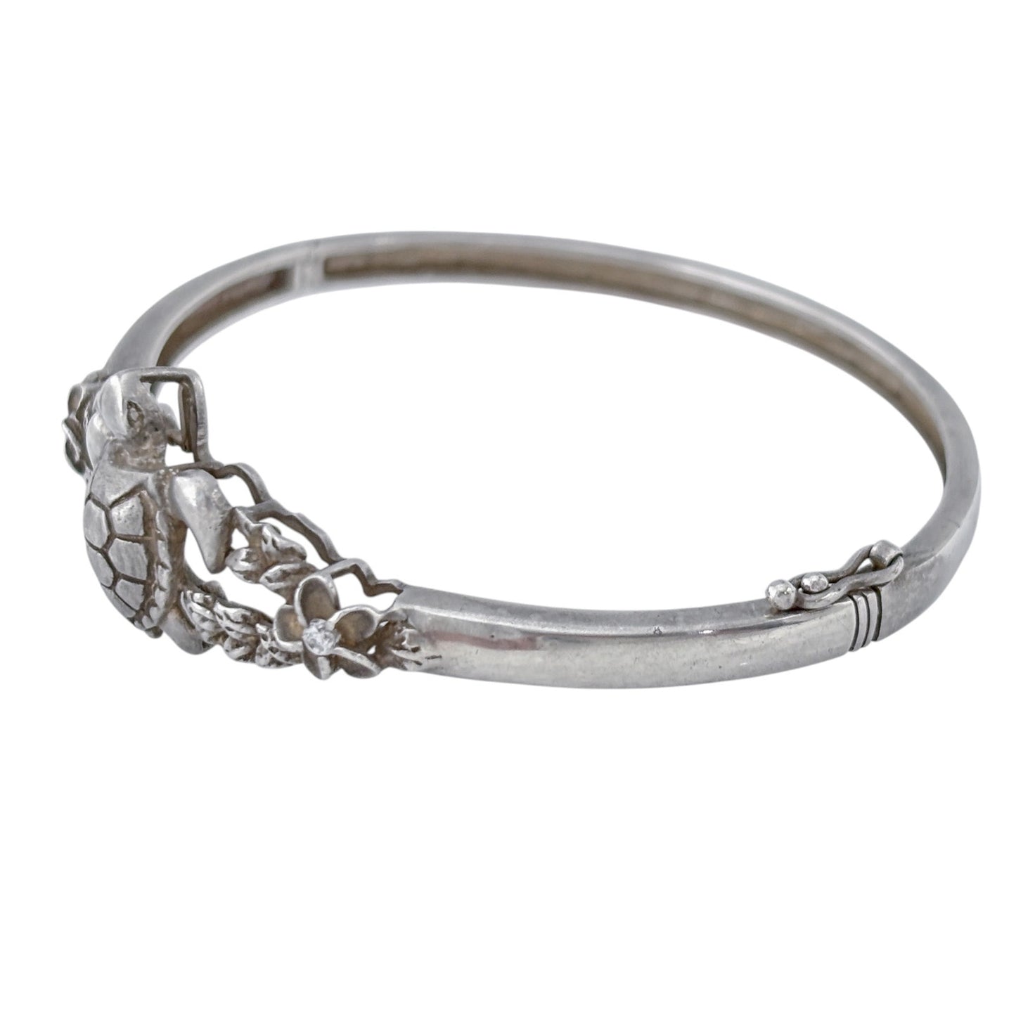 Vintage Sterling Silver 925 Cubic Zirconia Turtle Bangle 7"