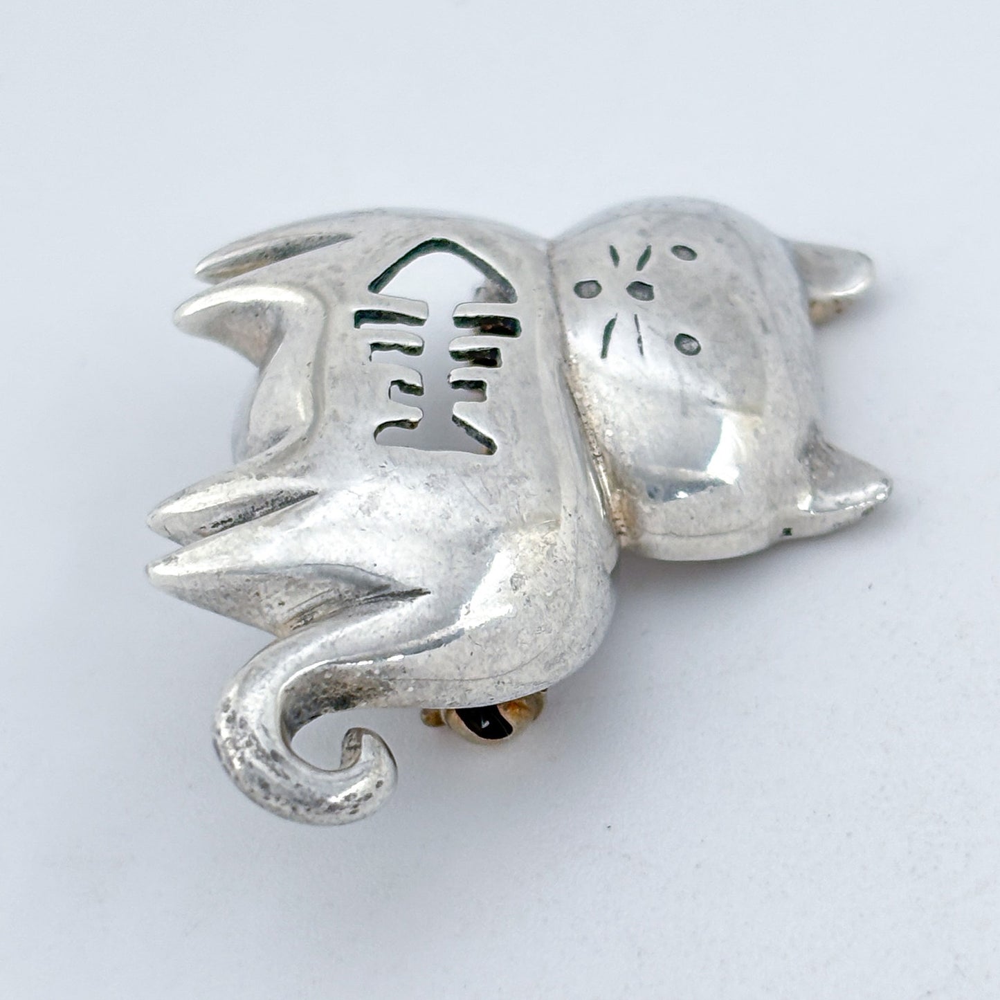 Vintage Boma Sterling Silver 925 Cutout Fish Cat Brooch