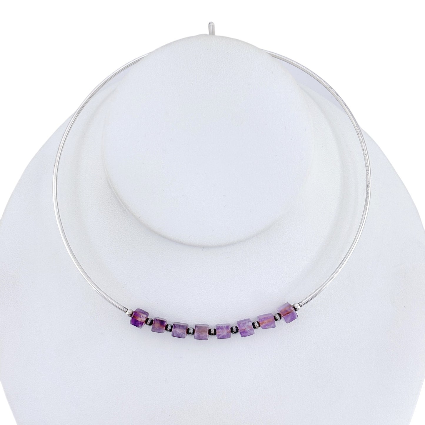Vintage Sterling Silver Amethyst Bead Choker Necklace 15"