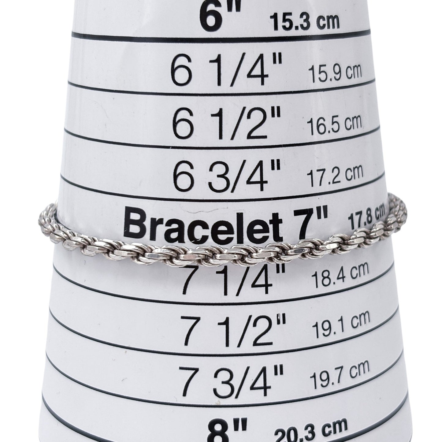 Estate Italy Sterling Silver 925 3mm Rope Chain Bracelet 7.5” | Italian Silver