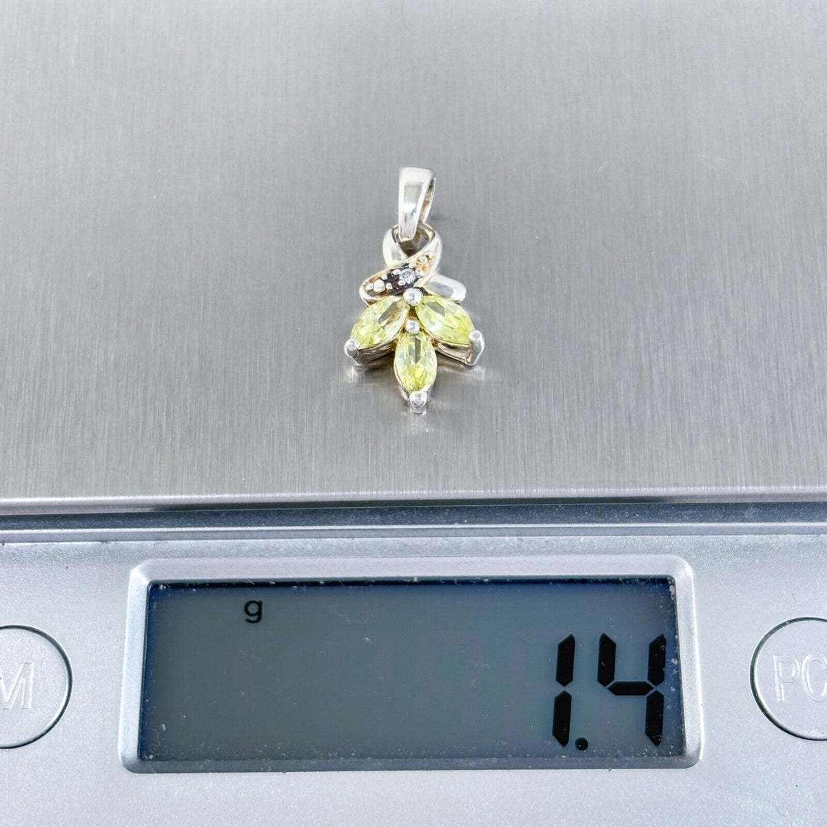 Vintage Sterling Silver 925 Yellow Cubic Zirconia Floral Pendant