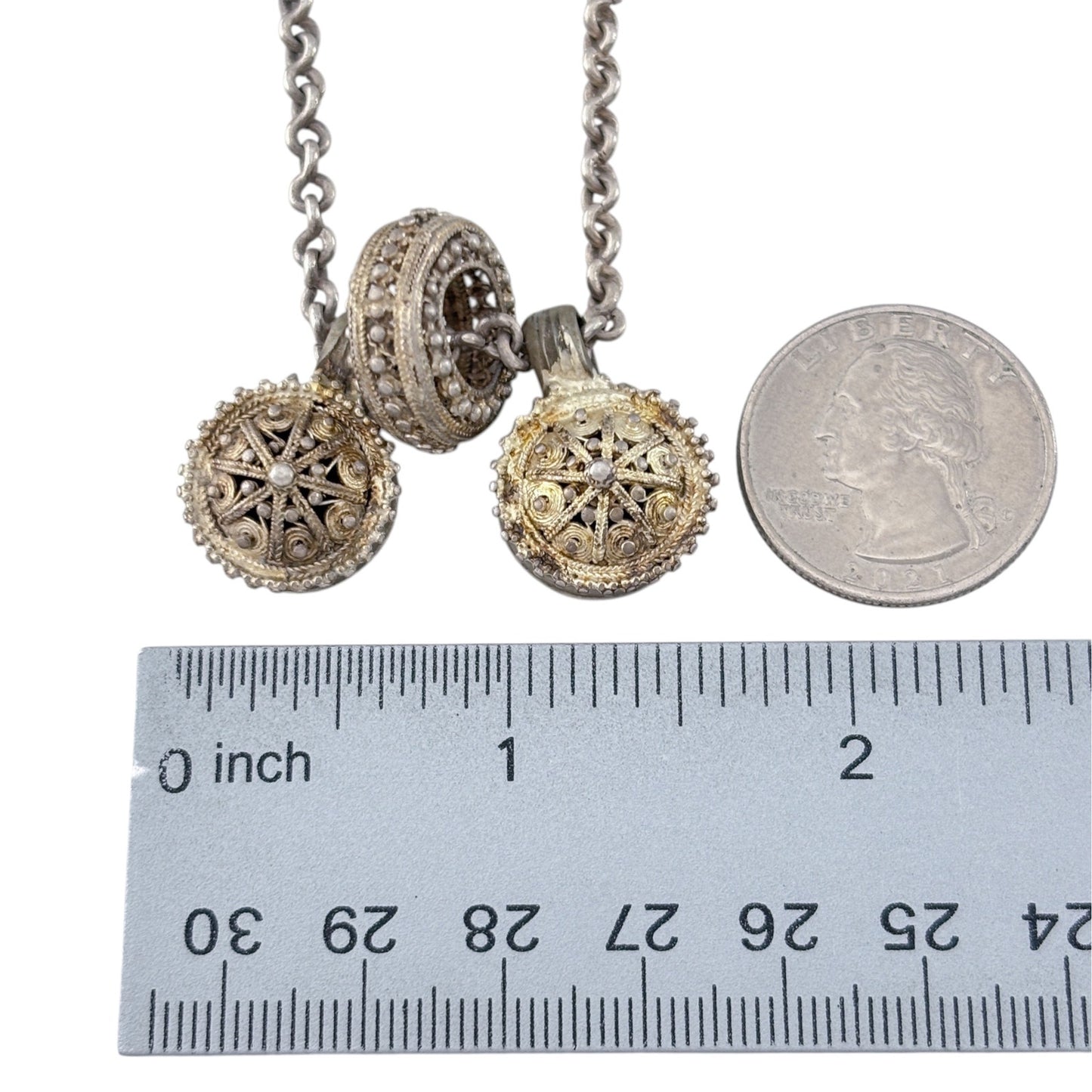 Vintage Sterling Silver 925 Filigree Ornament Necklace 24"