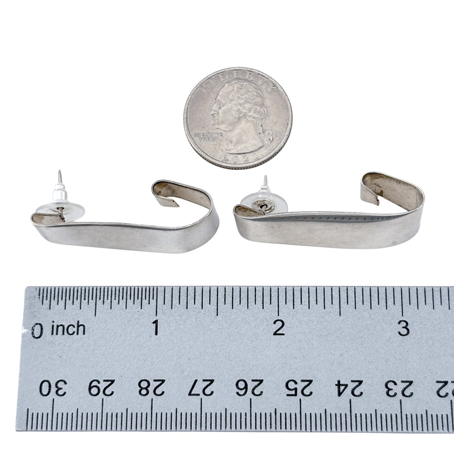 Vintage Silver-Tone Curved Post Earrings