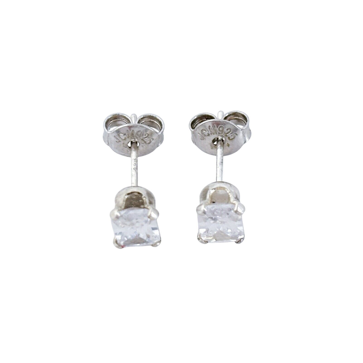 Vintage Sterling Silver 925 Rectangular Cubic Zirconia Stud Earrings