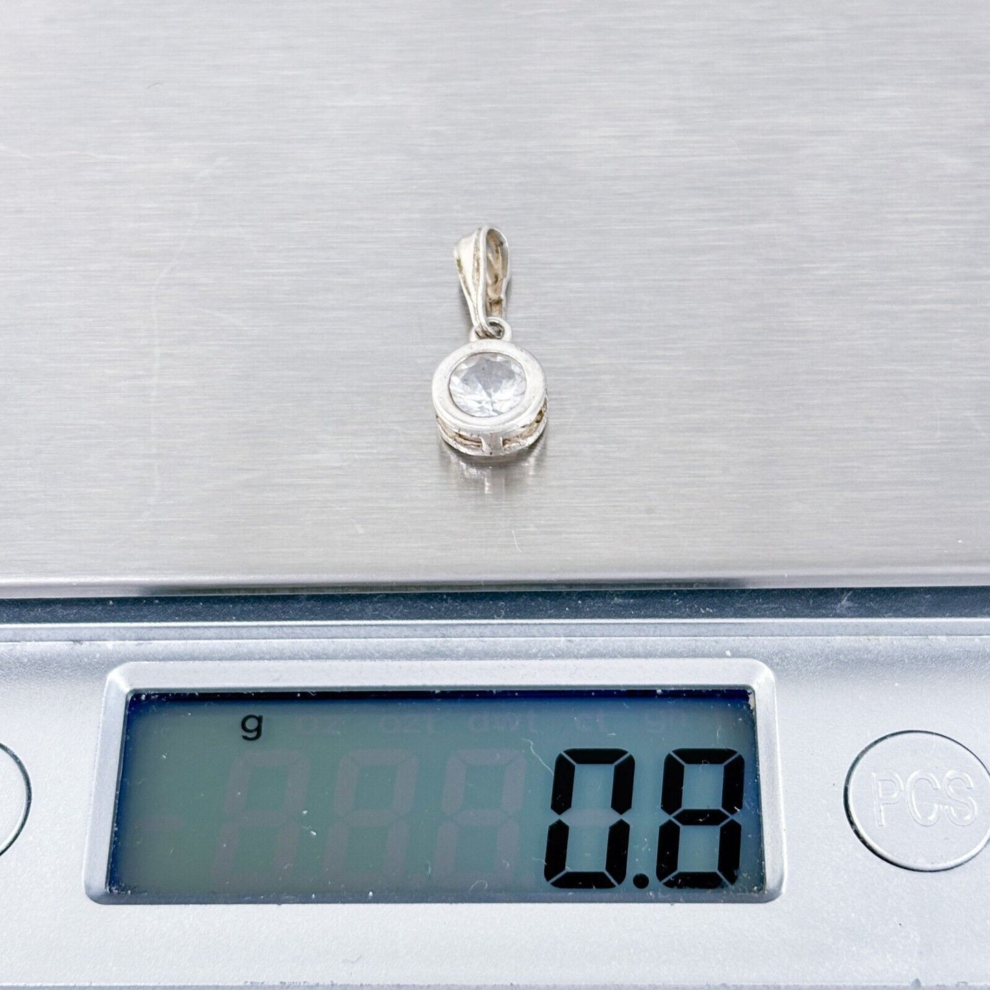 Vintage Sterling Silver 925 Cubic Zirconia Bezel Pendant