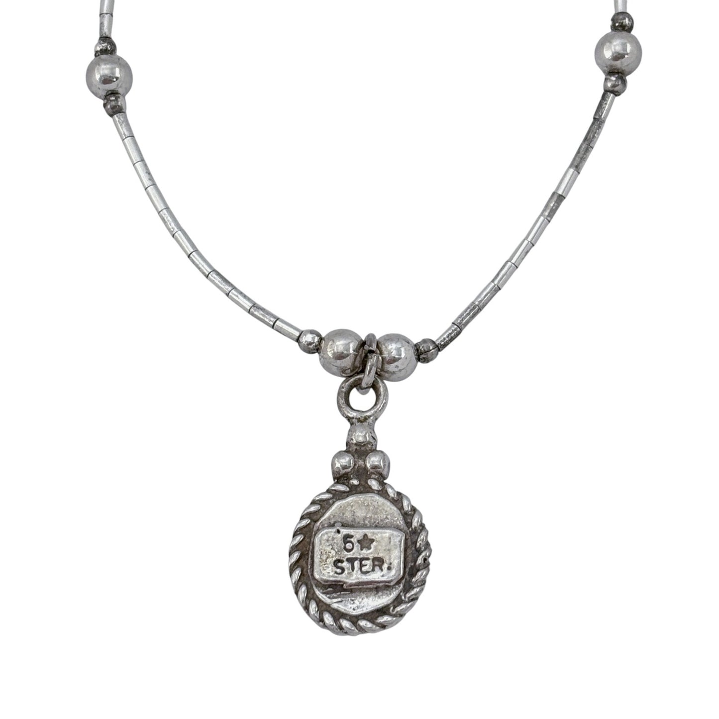 Vintage Sterling Liquid Silver 925 Mother of Pearl Pendant Necklace 16"