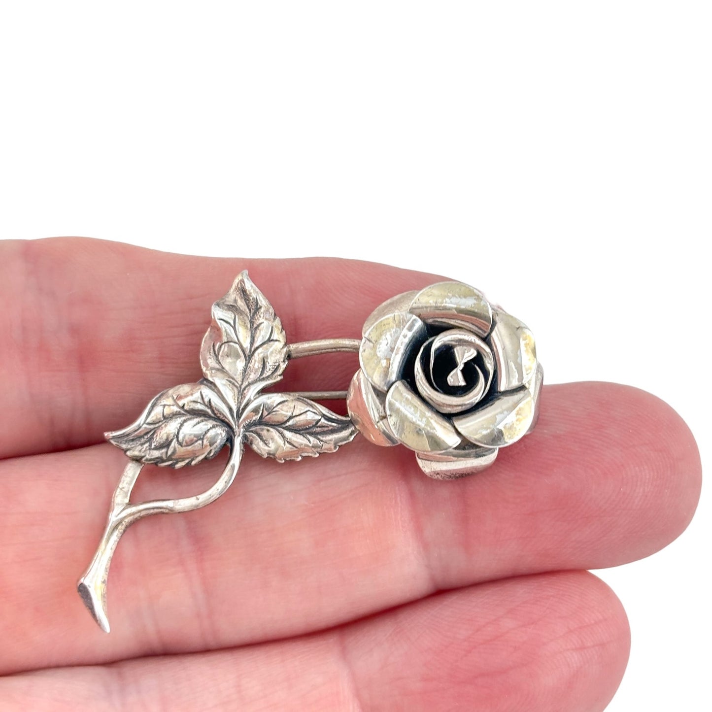 Vintage Sterling Silver 925 Rose Flower Brooch