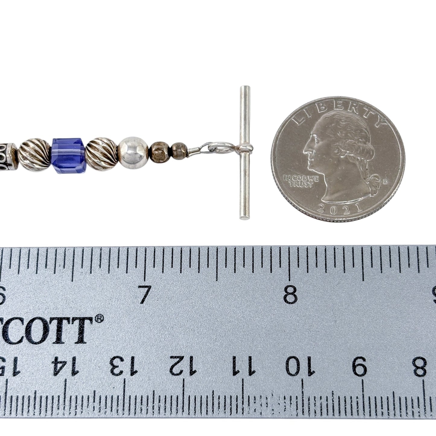 Vintage Sterling Silver 925 Iridescent Crystal Beaded Bracelet 7.5"