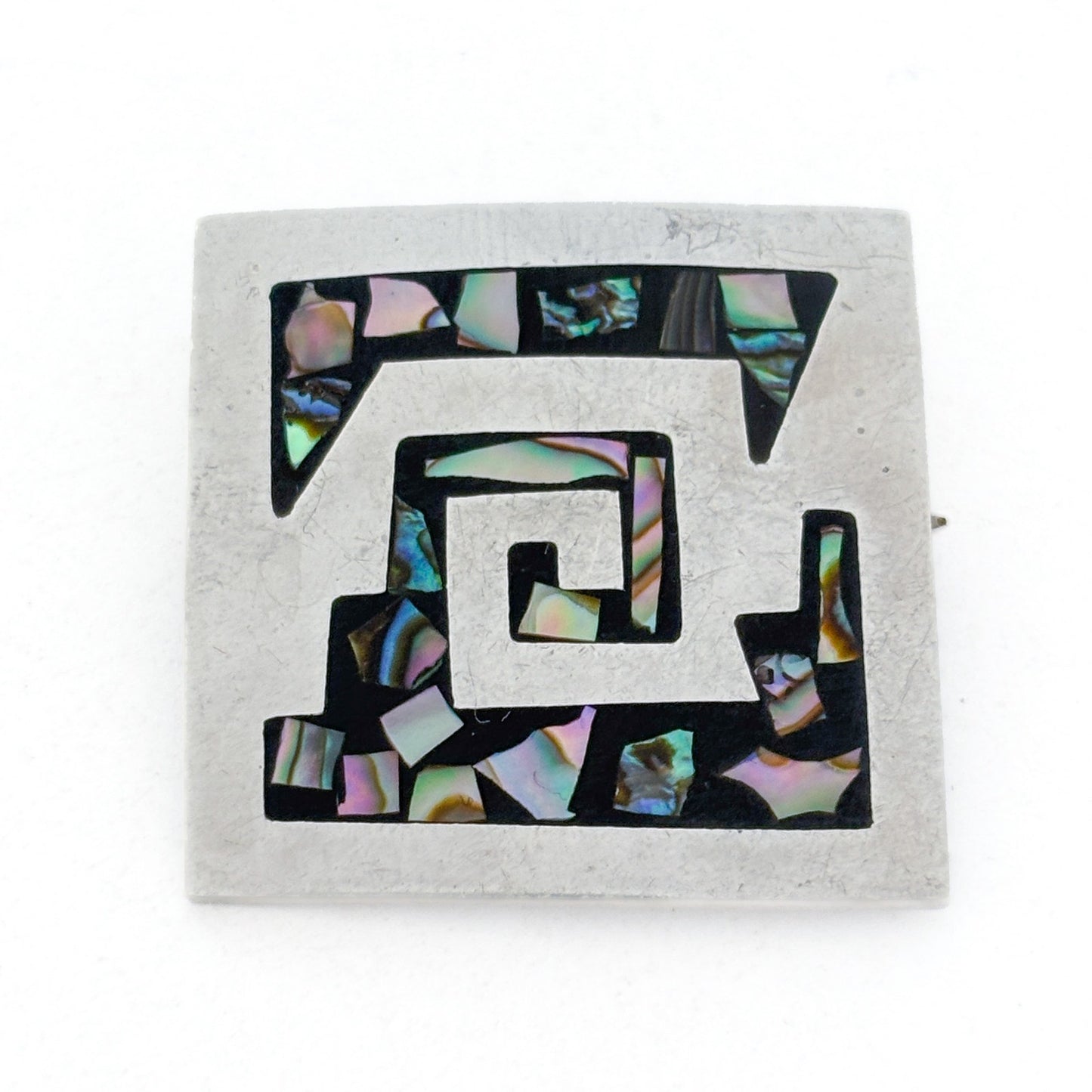Vintage Mexican Taxco Sterling Silver 925 Abalone Geometric Brooch