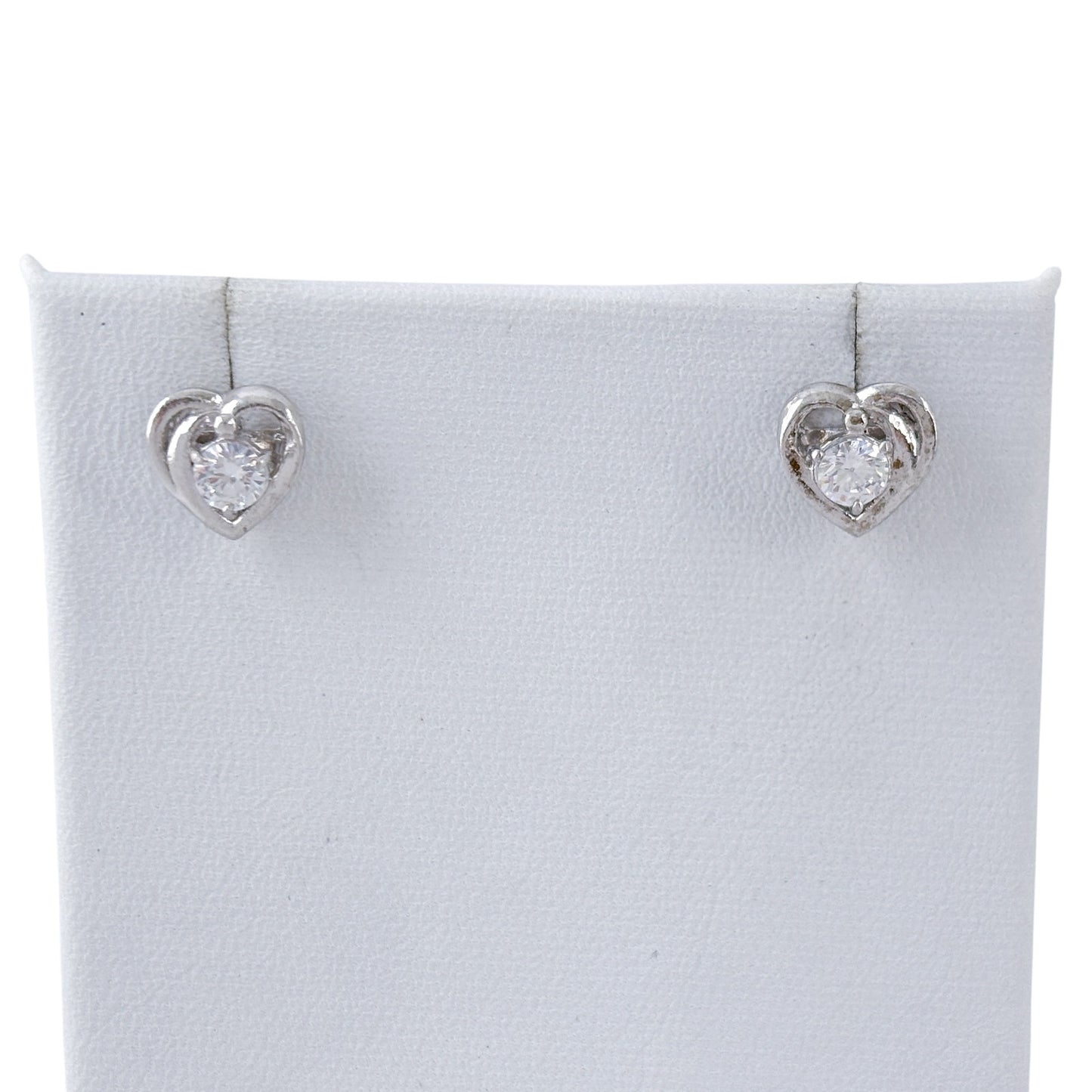 Vintage Sterling Silver 925 Cubic Zirconia Heart Stud Earrings
