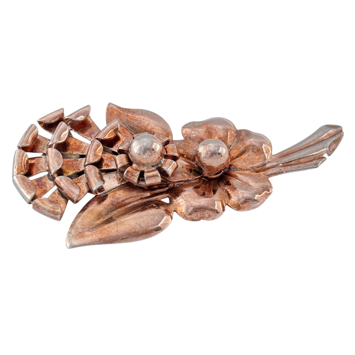 Vintage Rose Gold Vermeil Sterling Silver Double Flower Brooch