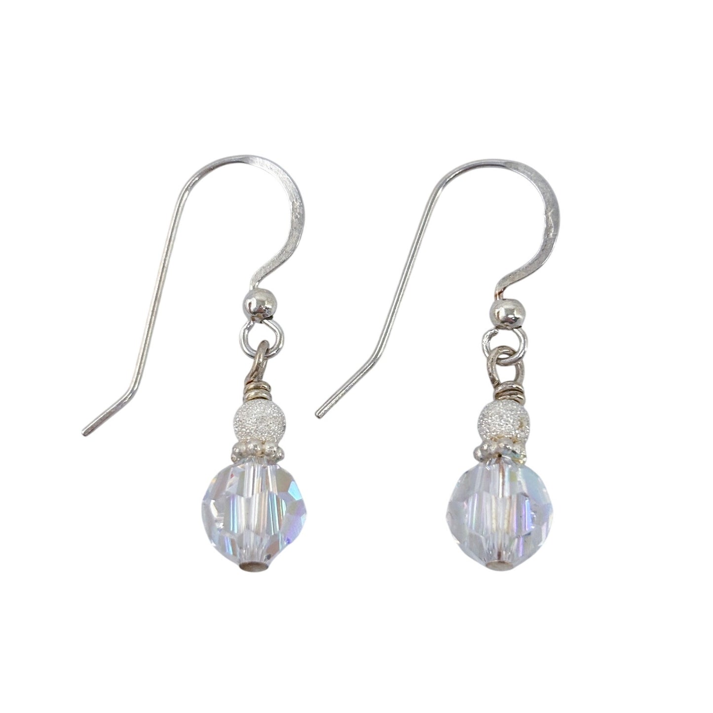 Vintage Sterling Silver 925 AB Aurora Borealis Crystal Drop Earrings