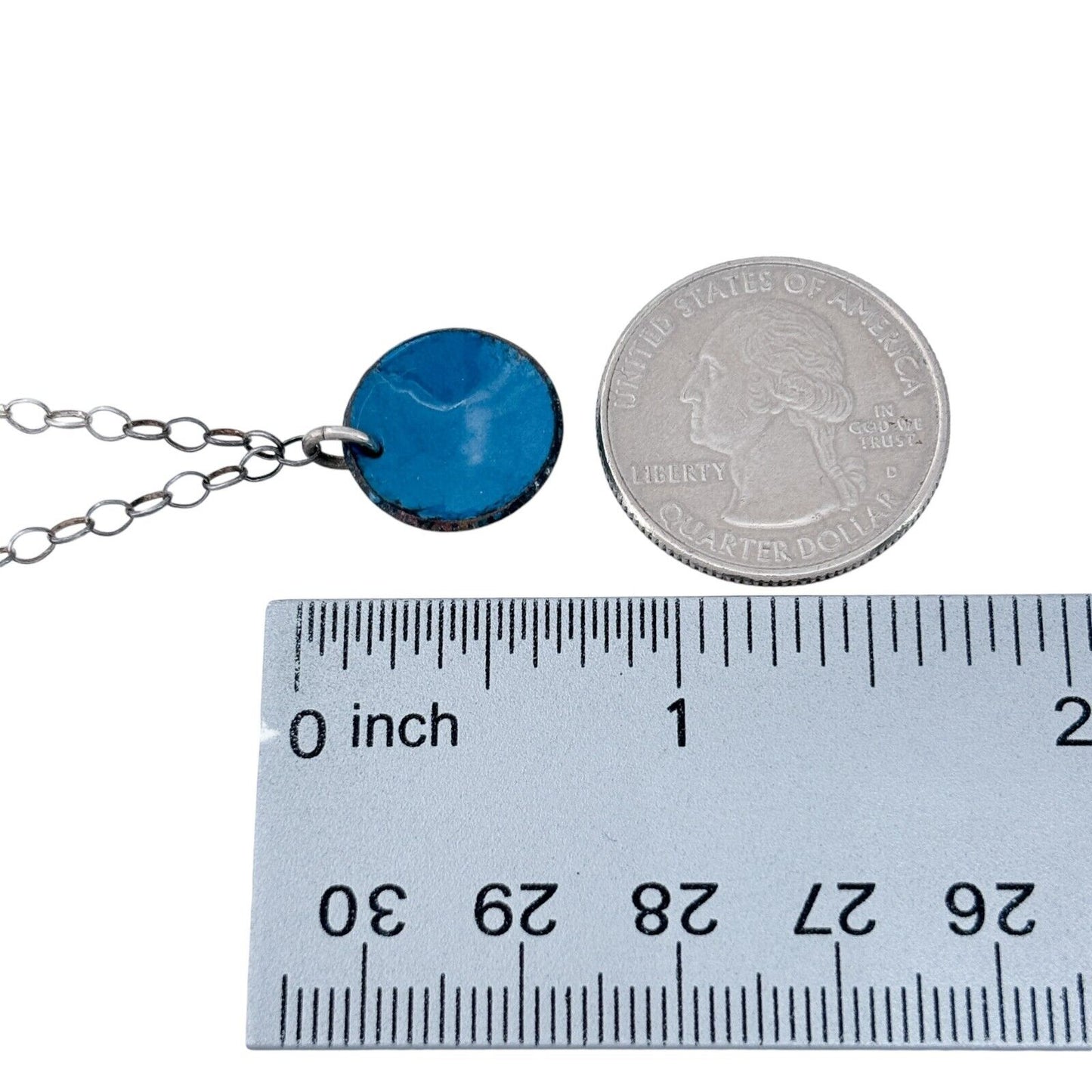 Vintage Silver-Tone Chain Necklace with Blue Enamel Pendant 18.75"