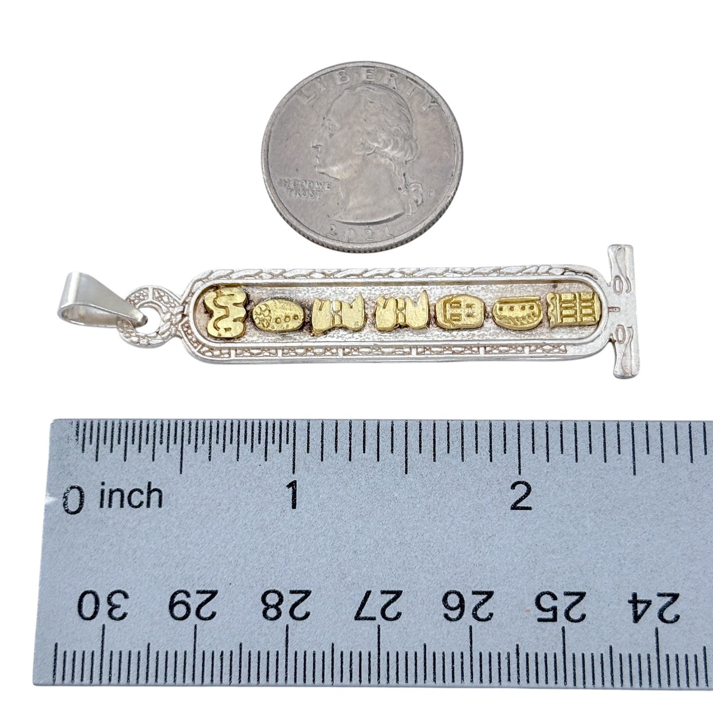 Vintage Mexican El Tigro 14K Gold Sterling Silver 925 Mayan Glyph Pendant