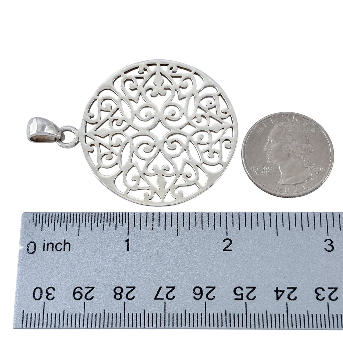 Vintage Sterling Silver 925 Filigree Cutout Disk Pendant