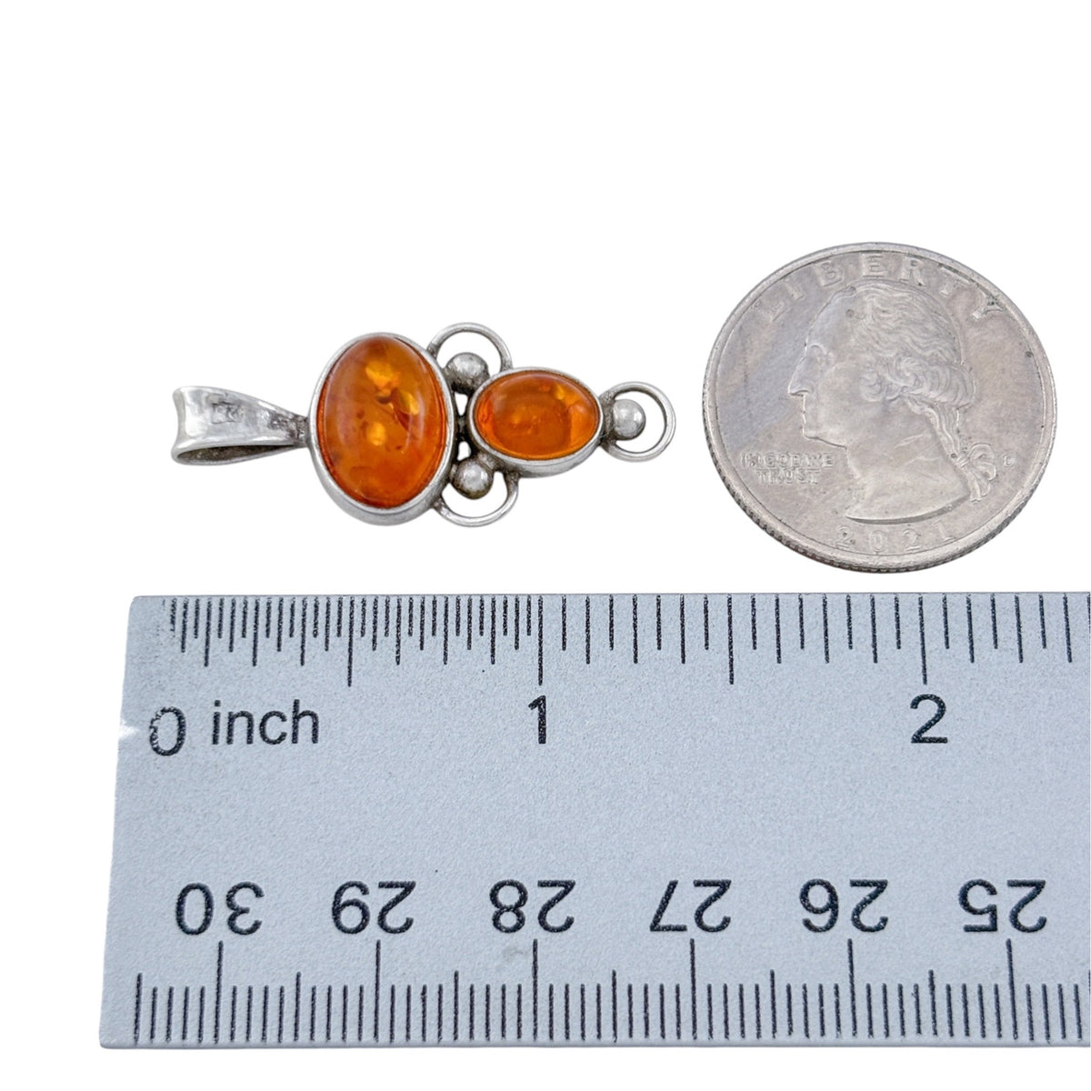 Vintage Sterling Silver 925 Double Amber Cabochon Pendant