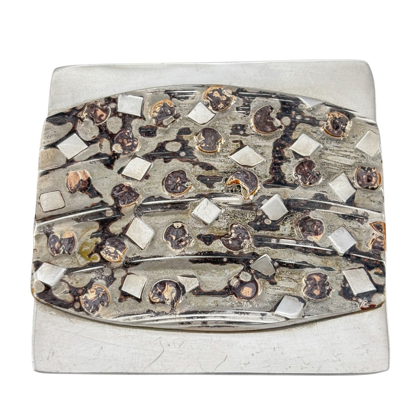 Vintage Sterling Silver 925 Artisan Abstract Inlay Brooch