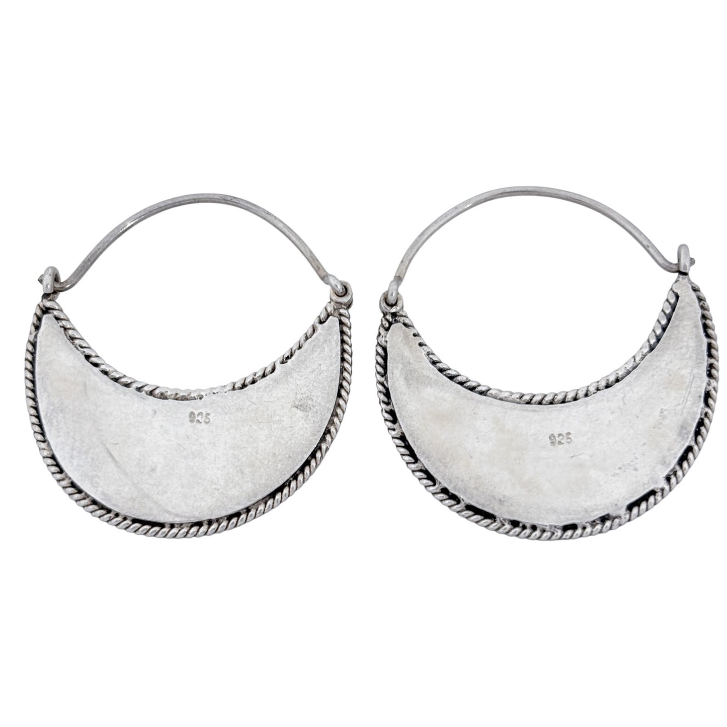 Vintage Sterling Silver 925 Filigree Crescent Hoop Earrings