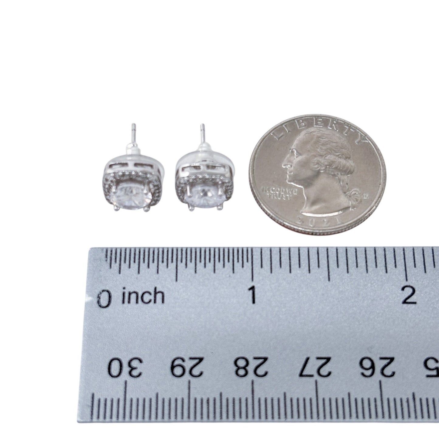 Vintage Sterling Silver 925 Cubic Zirconia Square Halo Stud Earrings