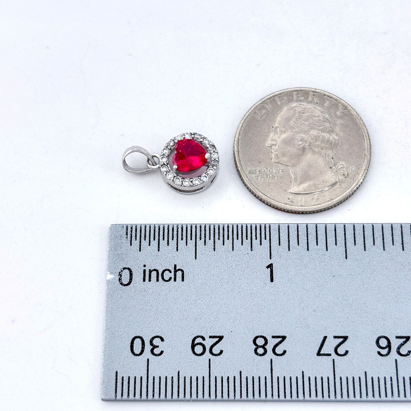 Vintage Sterling Silver 925 Lab Created Ruby Cubic Zirconia Heart Pendant
