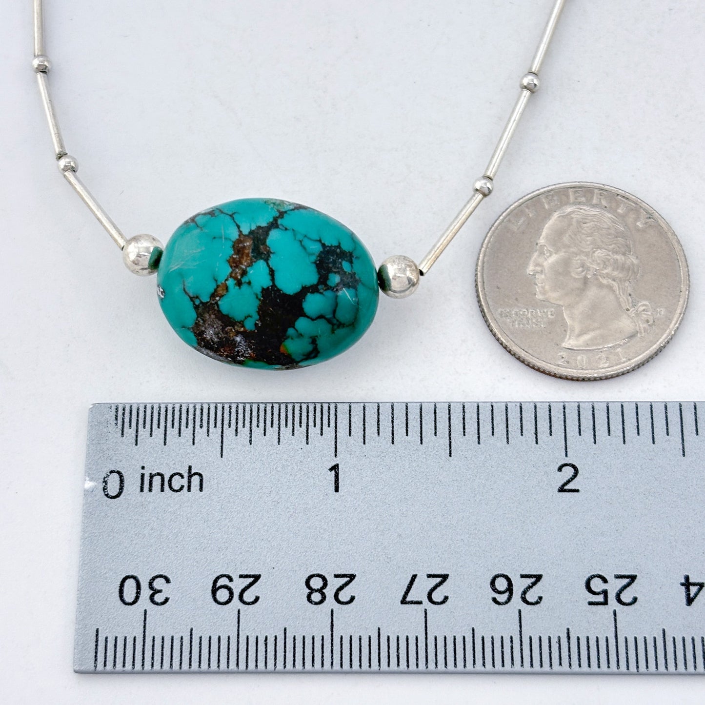 Vintage Sterling Liquid Silver 925 Turquoise Pendant Necklace 15"