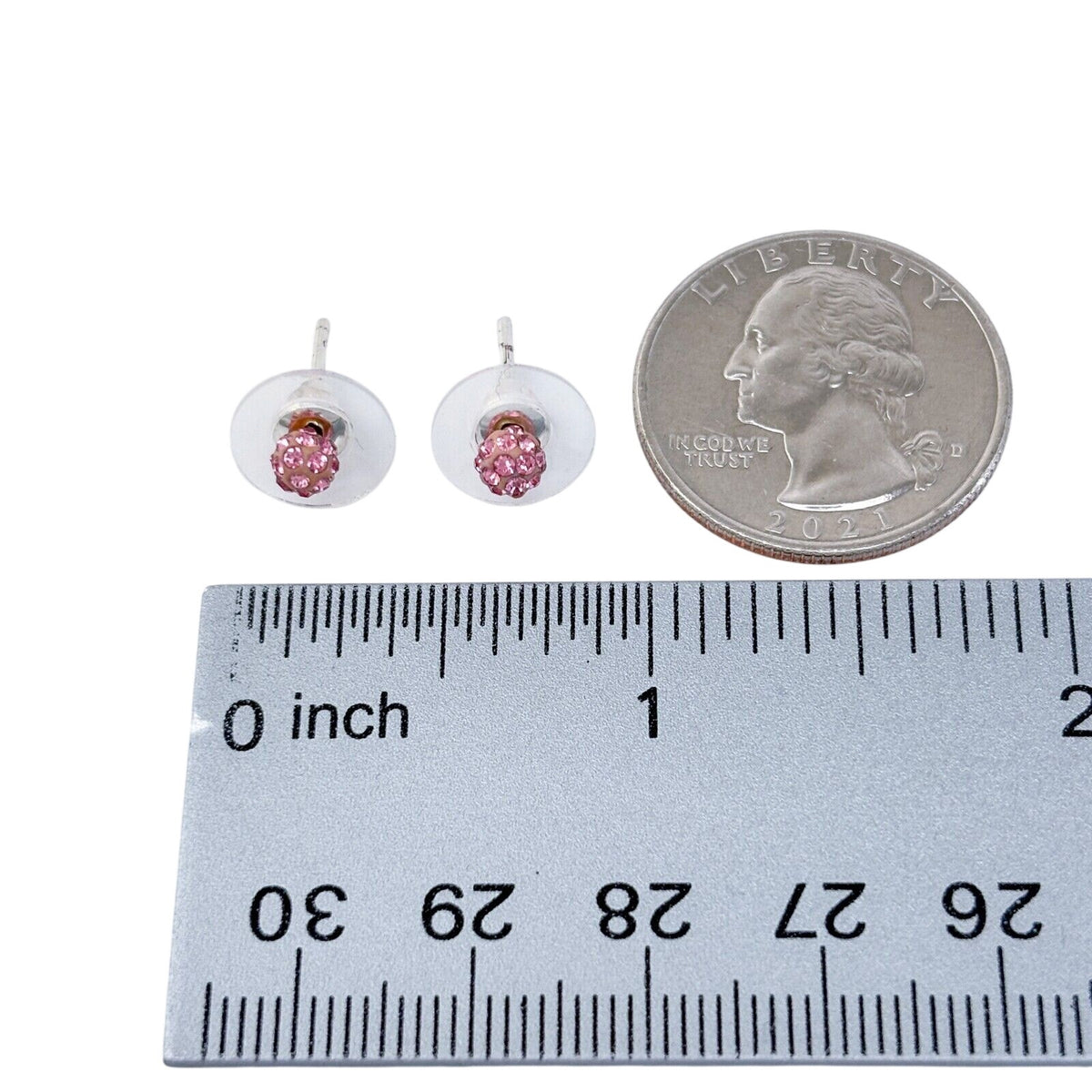 Vintage Sterling Silver 925 Pink Rhinestone Stud Earrings
