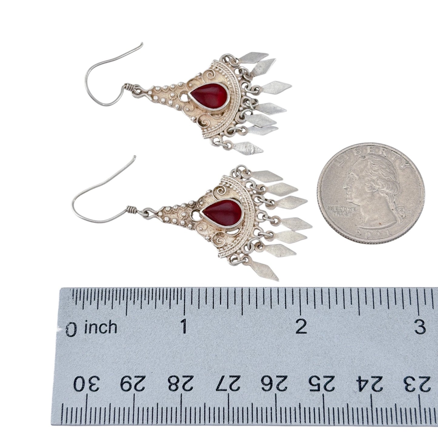 Vintage Sterling Silver Carnelian Chandelier Earrings