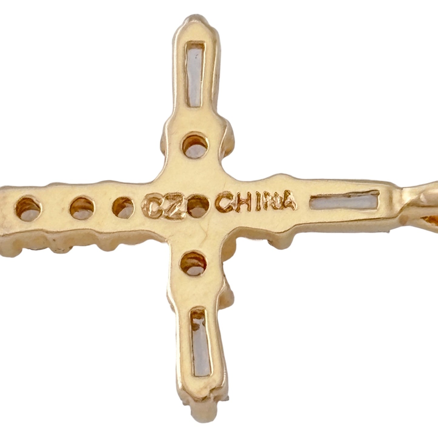 Vintage Gold-Tone Sterling Silver 925 Cubic Zirconia Cross Pendant