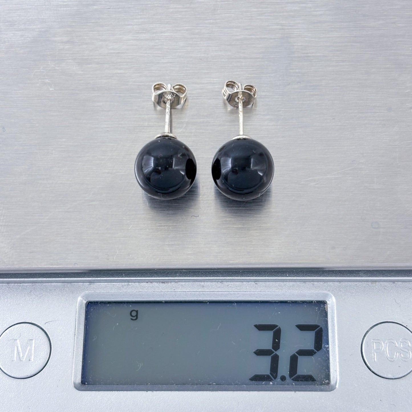 Vintage Sterling Silver 925 Black Onyx Ball Stud Earrings