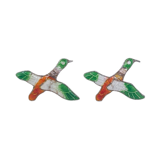 Vintage Sterling Silver 925 Flying Duck Enamel Stud Earrings